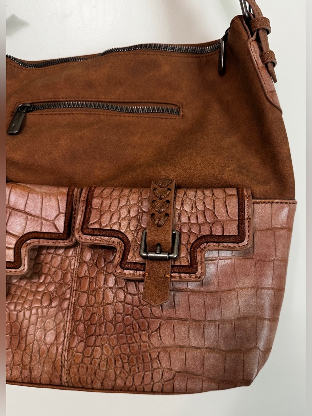Montana West Brown Croc Print Concealed Carry Hobo Shoulder Bag - Picture 5 of 16